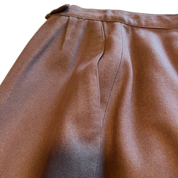 Vintage 1970s Evan Picone Brown Wool Skirt w/  Front Pleat and Pockets! Sz 6 EUC - Picture 3 of 16